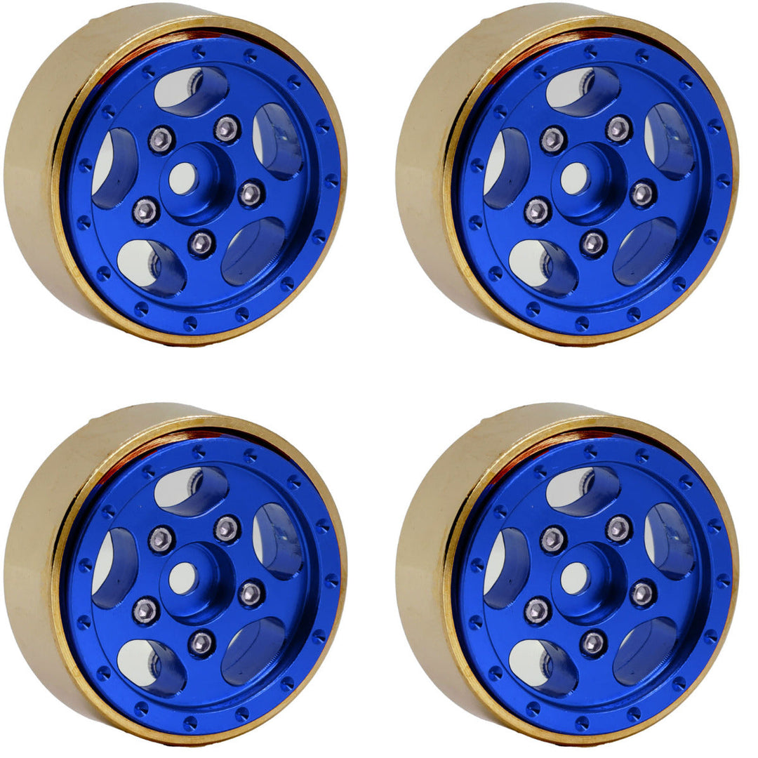 Powerhobby Z3 1.0" Aluminum Brass Ring Beadlock Crawler Wheels 1/24 SCX24 RED