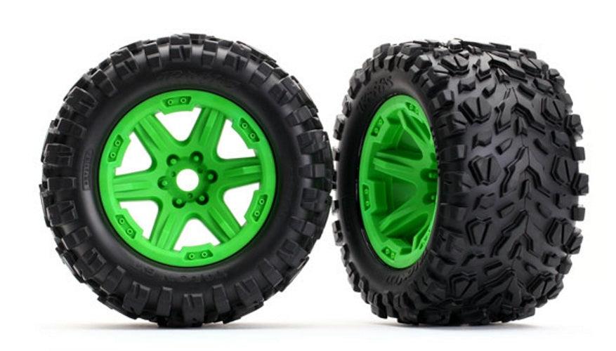 Traxxas 8672G Tire /Wheel Assembled Glued (Green Wheels, Talon EXT Tires)