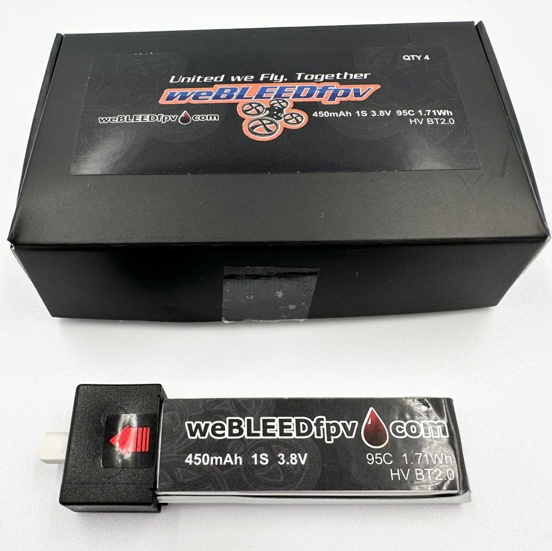 weBLEEDfpv 450mAh 1S BT2.0 LiPo Batteries (4 pack) - Choose Pigtail / Direct - Plug at WREKD Co.