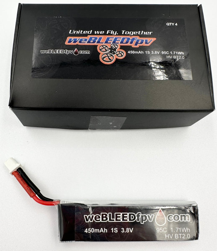 weBLEEDfpv 450mAh 1S BT2.0 LiPo Batteries (4 pack) - Choose Pigtail / Direct - Plug at WREKD Co.