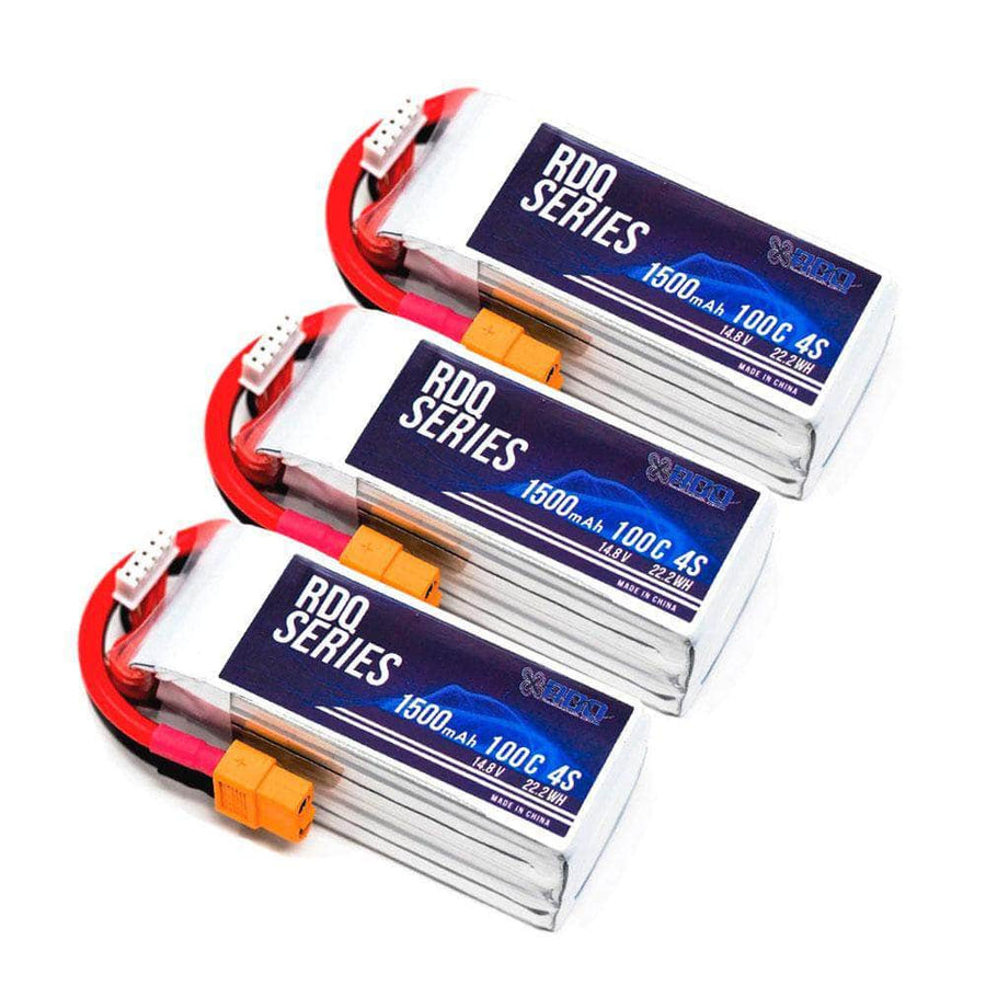 3 PACK of RDQ Series 14.8V 4S 1500mAh 100C LiPo Battery - XT60 at WREKD Co.