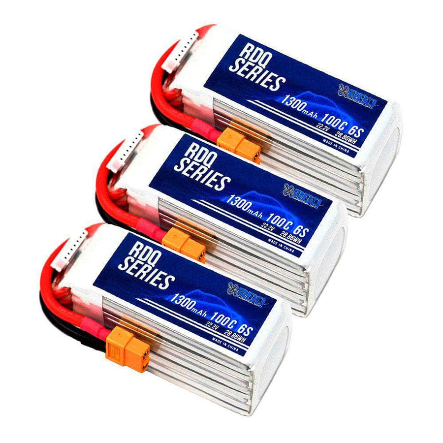 3 PACK of RDQ Series 22.2V 6S 1300mAh 100C LiPo Battery - XT60 at WREKD Co.