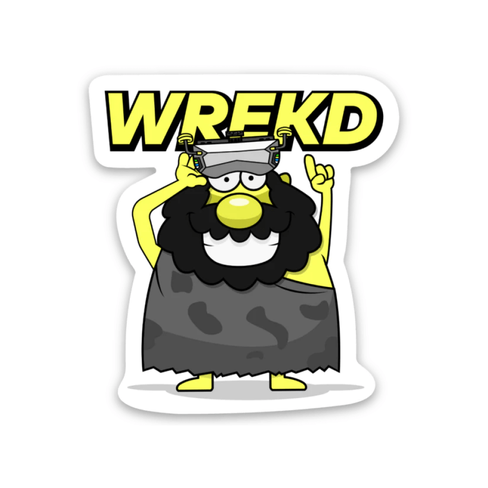 Caveman Sticker w/ Goggles and WREKD Logo w/ White Trim at WREKD Co.