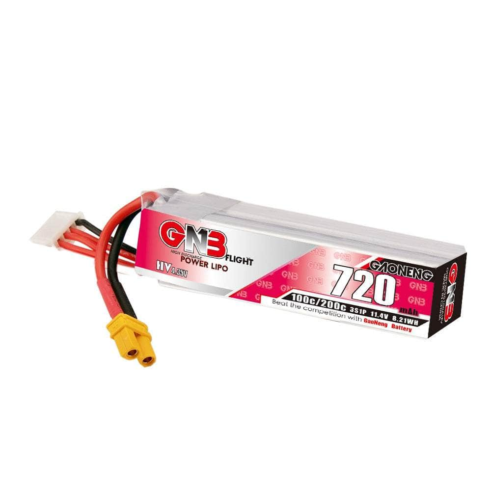 Gaoneng GNB 11.4V 3S 720mAh 100C LiHV Micro Battery (Long Type) - XT30 at WREKD Co.