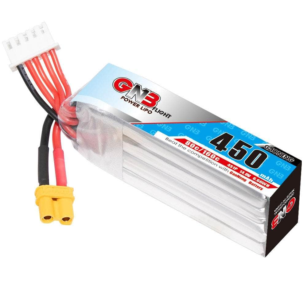 Gaoneng GNB 14.8V 4S 450mAh 80C LiPo Micro Battery (Long Type) - XT30 at WREKD Co.