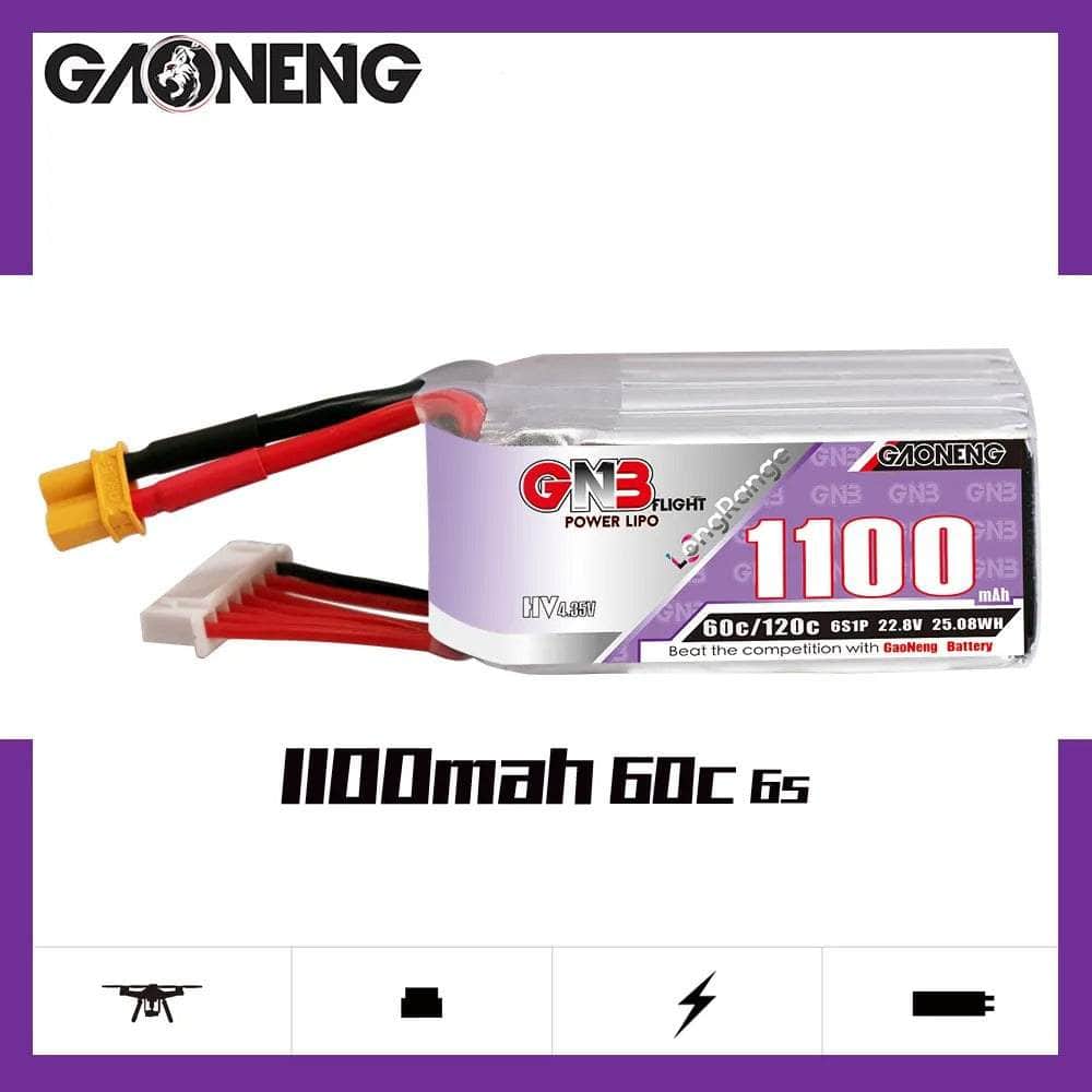 Gaoneng GNB 22.8V 6S 1100mAh 60C LiHV Battery - XT30 at WREKD Co.