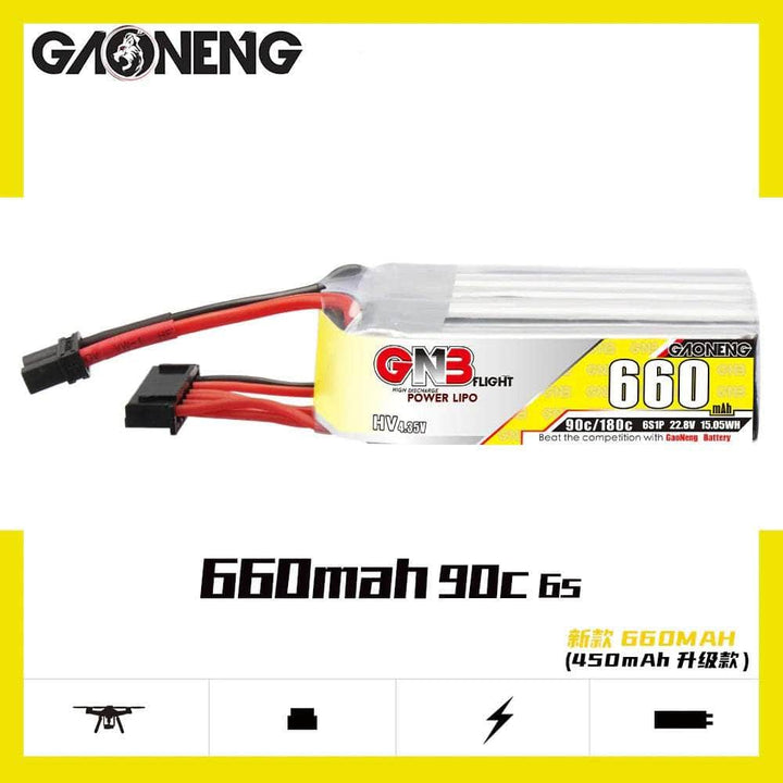 Gaoneng GNB 22.8V 6S 660mAh 90C LiHV Micro Battery (Long Type) - XT30 at WREKD Co.