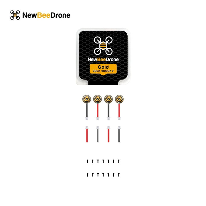 NewBeeDrone 0802 18000kv Brushless Motors - Unibell Gold Edition (Set of 4) at WREKD Co.