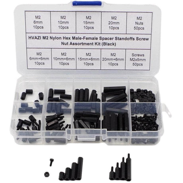 WREKD M2 Nylon Hex Male-Female Spacer Standoffs Screw Nut Assortment Kit (Black) for 2"/3" and 20x20 Rigs at WREKD Co.